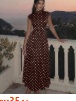 Women's Polka Dot Sweetheart Neck Maxi Dress Brown