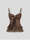 Sweetra Women's Bohemian Romantic Lace Hook Flower Cami Top Brown