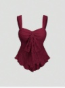 Sweetra Cropped Tube Top With Bowknot Front Detail Burgundy