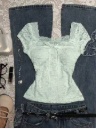 Frandia Women's Elegant Solid Color Lace Trim Cap Sleeve Top Light Green