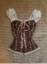 Glowfive Vintage Sweet Floral Pattern Lace Trim Corset Top Brown